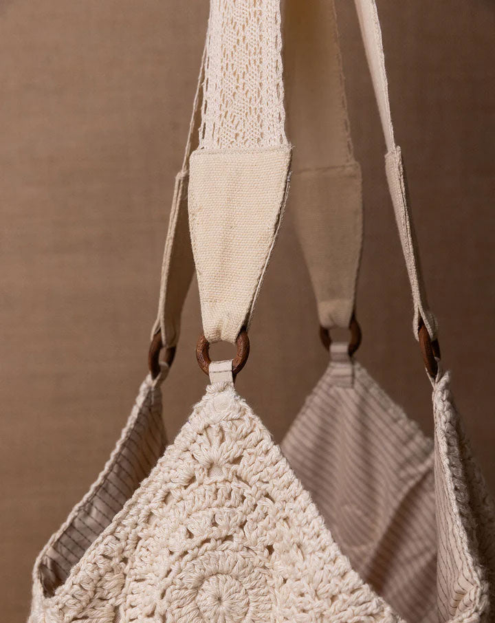 Autumn crochet bucket bag, handmade eco-friendly handbag by The Mango House Trust 