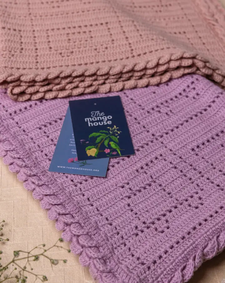 Train Motif Blanket with Braided Border