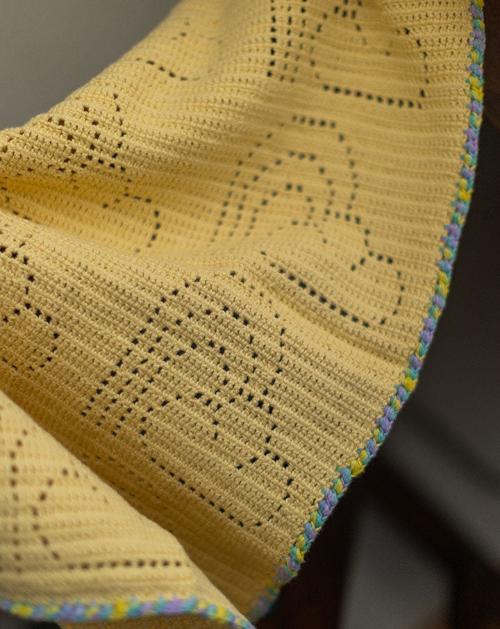 Lemon rainbow crochet kids blanket, handmade soft baby blanket by The Mango House Trust