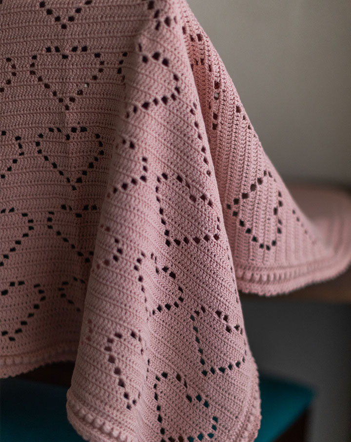 Salmon heart crochet kids blanket, handmade soft baby blanket by The Mango House Trust